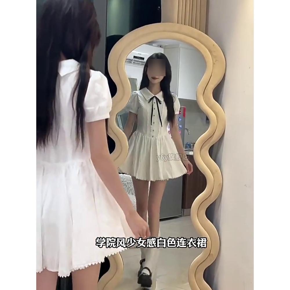 

Белое платье-рубашка в академическом стиле, детское летнее новое, повседневное, с темпераментом, с поясом на талии, милая и красивая короткая юбка XL- (recommended 110-60kg)