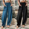 Ladies Elastic Waist Pockets Trousers Womens Casual Baggy Wide Leg Harem Pants