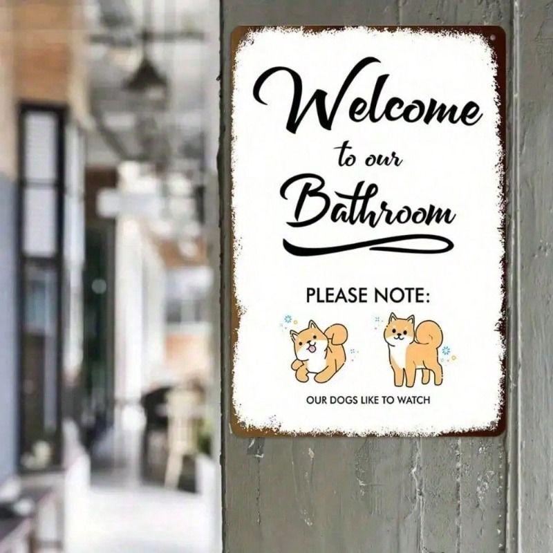 Vintage Metal Tin Sign Dog Toilet Humor Wall Art Bathroom Decor