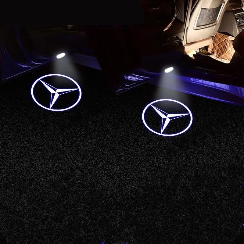 GCTO3 For Mercedes Benz B/C/E/S Class A Class C200L GLC GLK 2PCS Car Door Emblem LED Light Welcome Lamp Wireless Laser Projector