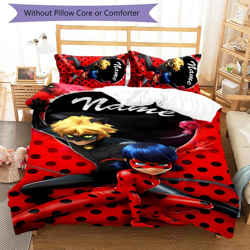 3pcs Ladybug4 Cover Set - Personalized Name, HD Printed Bedding with 1 Cover and 2 Pillowcases - Perfect for Home Decor, Easy Care