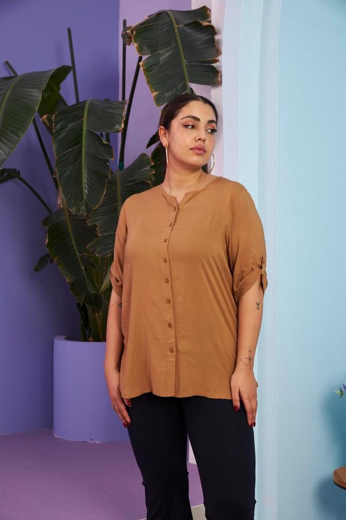 Women's Style Plus Size Shirt Big Size Green Shirt With Sleeve Detail