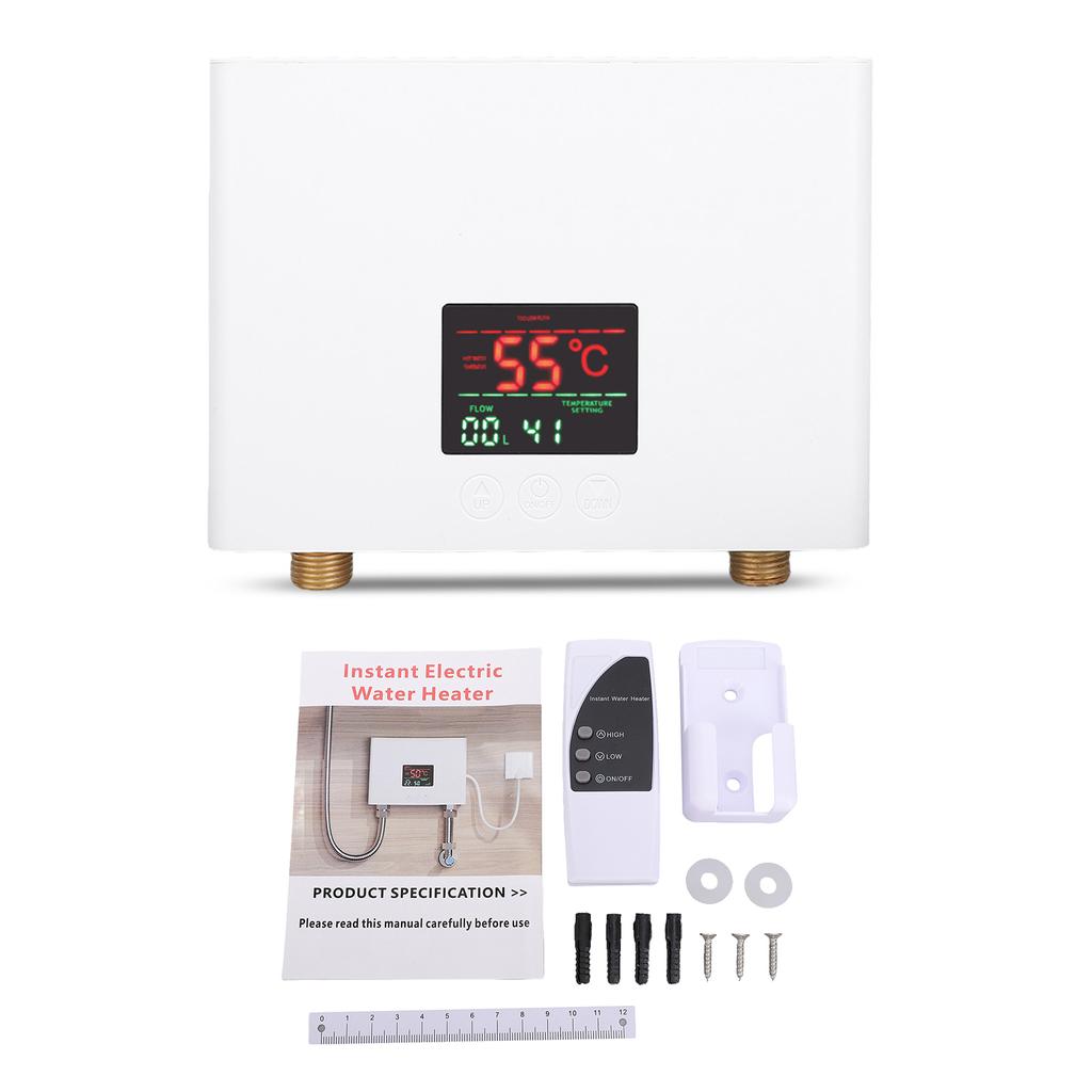 Water Heater 5500W   Lectric Tankless Water Heater Wall-Mounted with LED Display and Remote Control for Home RV Kitchen Bathroom, White