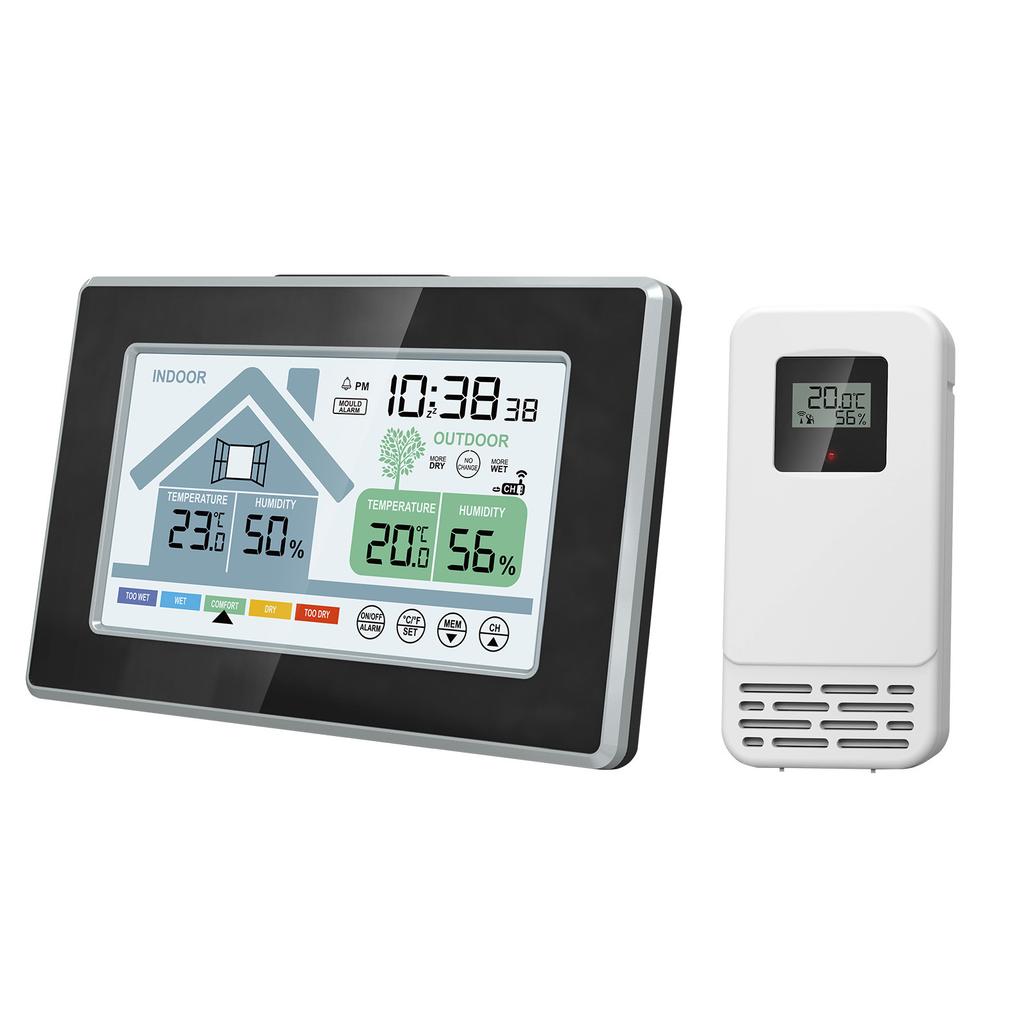 Drahtlose Wetterstationen Thermometer Hygrometer mit Uhr Wecker Digitale Temperatur- und Feuchtigkeitsmessung