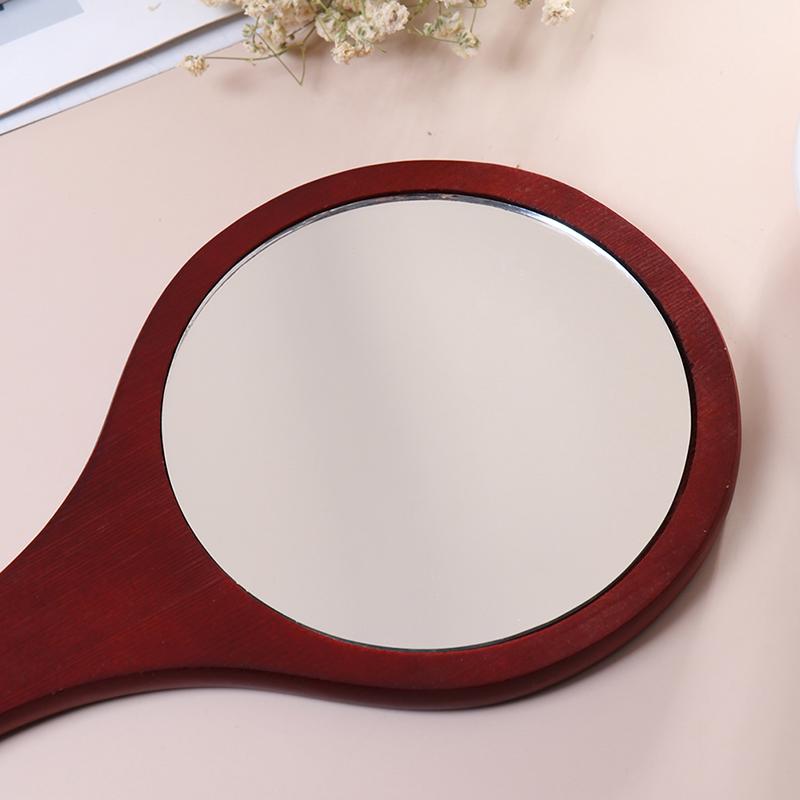 Round Wood Vintage Hand Mirror Makeup Vanity Mirror Cosmetic Make Up Mirrors