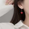 925 Silver Red Asymmetric Love Heart Earrings Sweet Peach Jewelry For Women Wedding Party Fashion