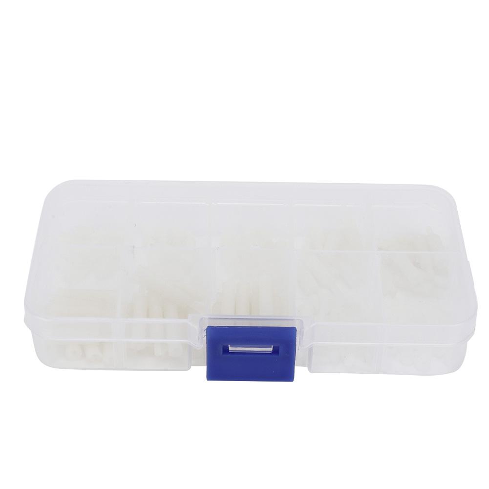 140 stuks doos M2 Nylon Ronde Kop Schroef Zeskantmoer Man Vrouw Afstandhouder Assortiment Kit(Wit )