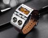 Oulm Men's Quartz Watch with Large Rectangular Dial & Multi-Time Zone Display
