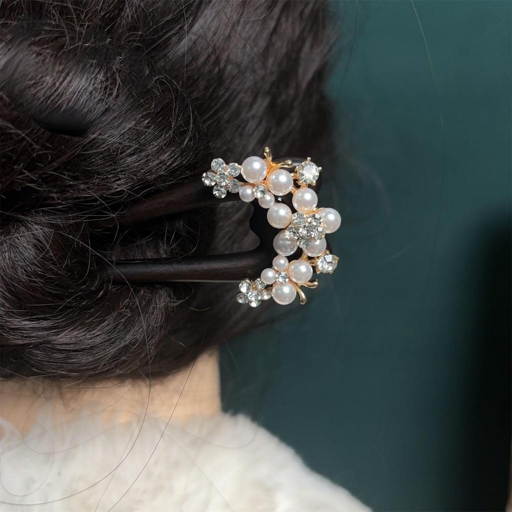 Black U-Shape Double Hairpin Handcrafted Hair Sticks for Women Traditional Chinese Hanfu Qipao Wedding Hair Accessories 15cm