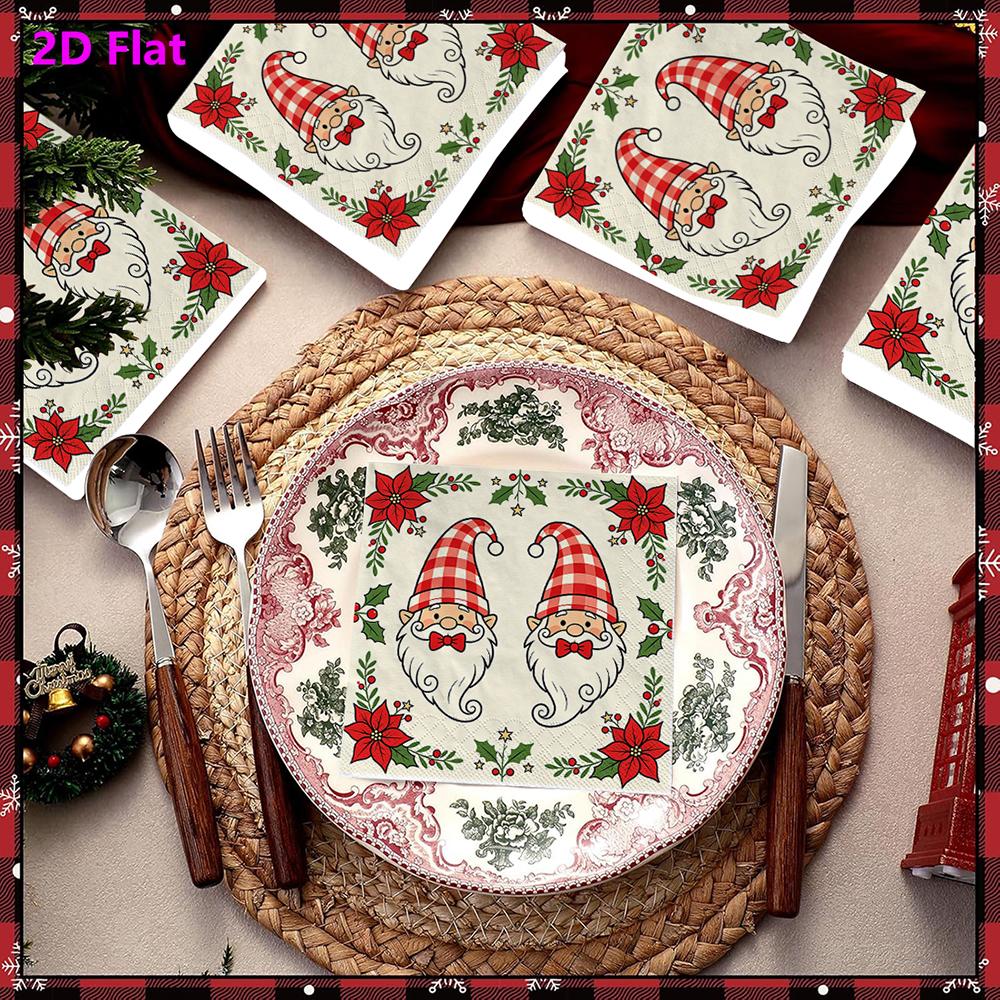 20pcs Disposable Napkins with Santa Claus, Christmas Tree Print for Wedding,Parties,and Daily Use for Thanksgiving Fall Christmas Table Decoration