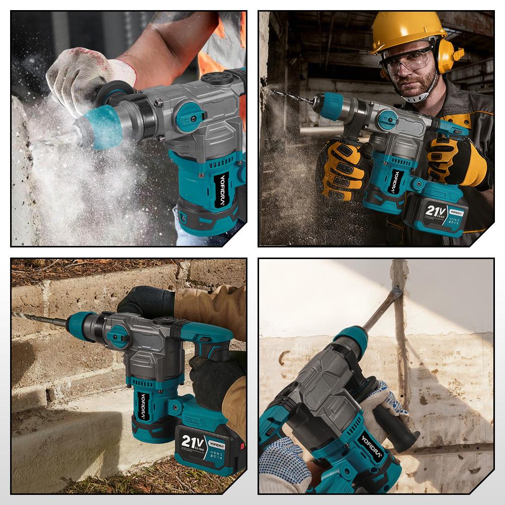 YOFIDRA Brushless 26MM Electric Hammer Impact Drill 8000IPM Multi-Screwdriver Rotary Drilling Tool For Makita 21V Battery Pin