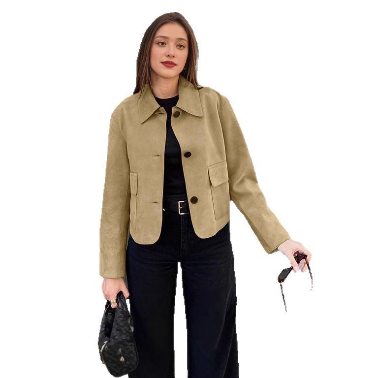 Damen Wildleder Trenchcoat - Europäische und Amerikanische Einfarbige Mode für Frühling und Herbst