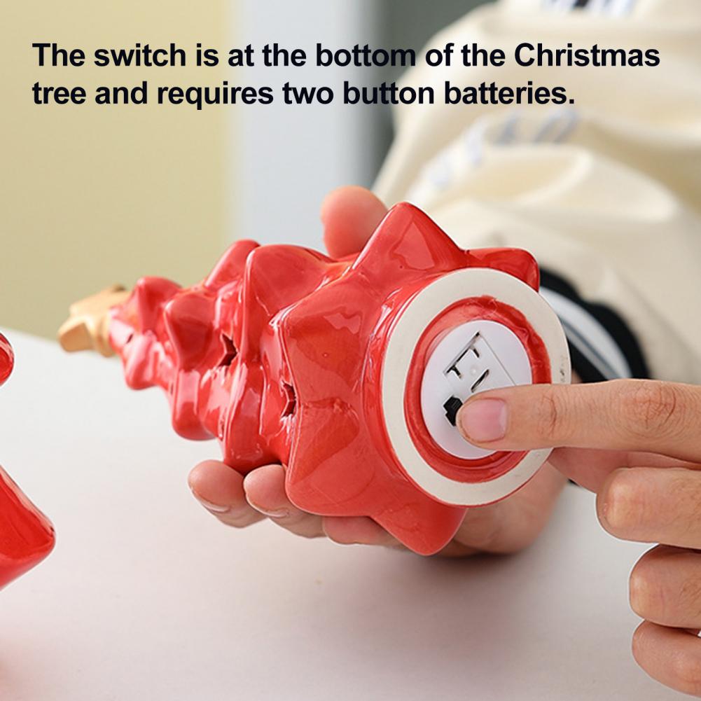 Ceramic Christmas Tree Night Light Glowing Decorative Lamp with Star Topper Xmas Tree Figurines for Holiday Home Decor