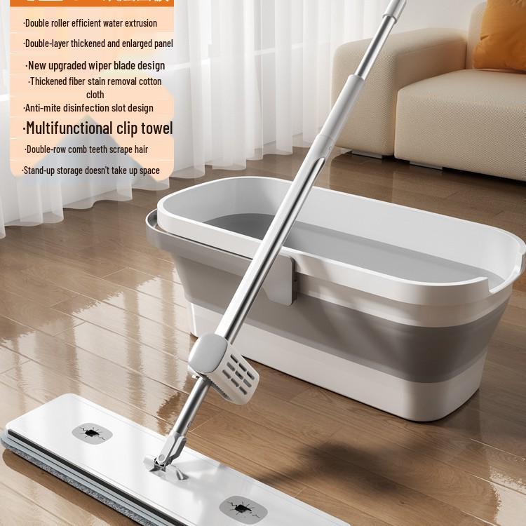 

Легкая швабра без рук с ведром - Ленивая уборка пола, Складная плоская швабра, Очистка одним движением, Не требует мытья 1 Replacement Cloth (No Mop)