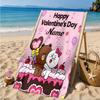 Custom Name Happy Valentine's Day Brown Bear Beach Towel Microfiber Beach Towel, Lightweight and Quick-Dry, for Summer Travel, Swimming Pool Gift