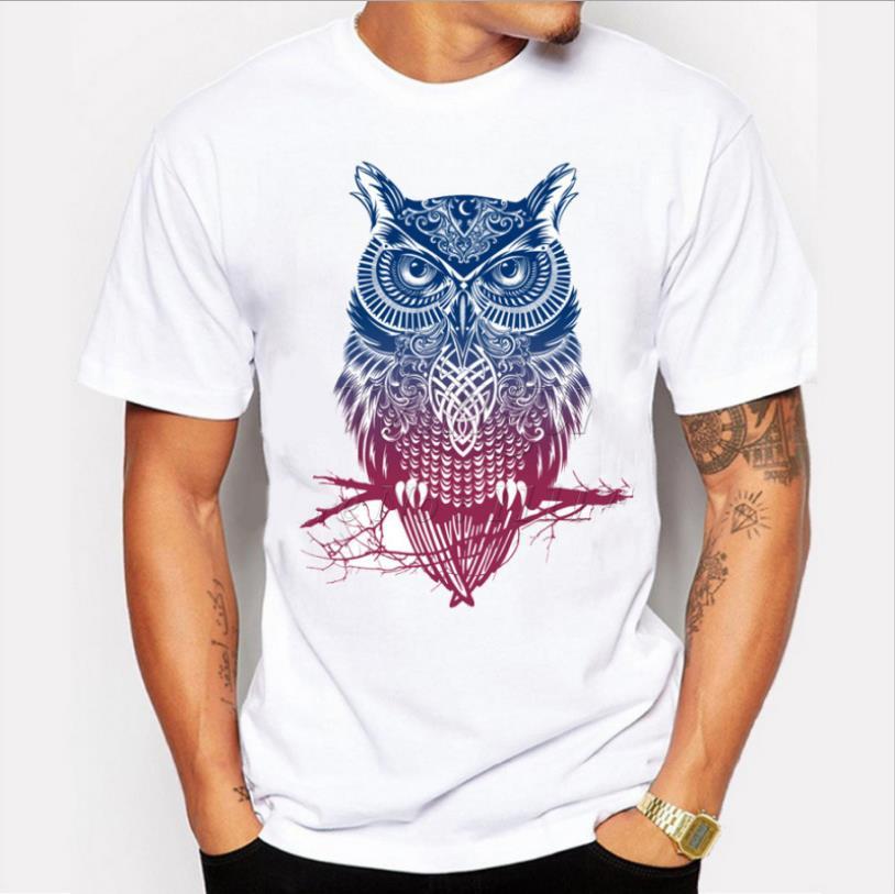 Owl Light Bulb Skull Pattern T Shirt For Men Casual Short Sleeve Printed Fabric Youth Wear