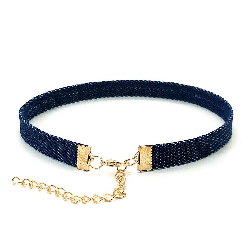 Trendy Blue Denim Gothic Goth Punk Star Choker Necklace Personality Vintage Clavicle Chain For Women  Jewelry Accessories