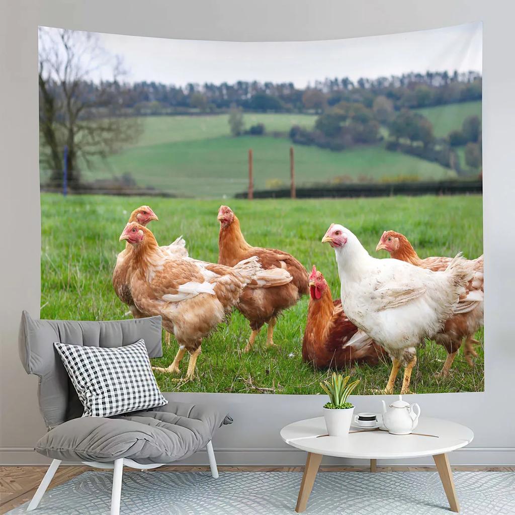 Farm Chicken Tapestry Funny Rooster  Animal Art  Home Living Room Bedroom Wall