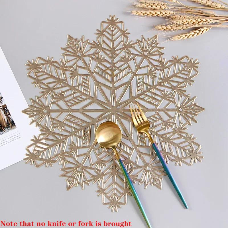 1-20PCS Solid Color Snowflake PVC Table Mat Hollow Placemat Heat Resistant Insulation Coaster Pads Bowl Christmas Home Decor