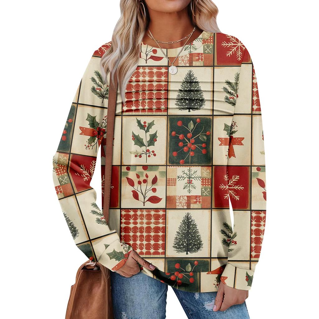 Women's Casual Long Sleeve  Round Neck Sweatshirt Fit Pleated Top