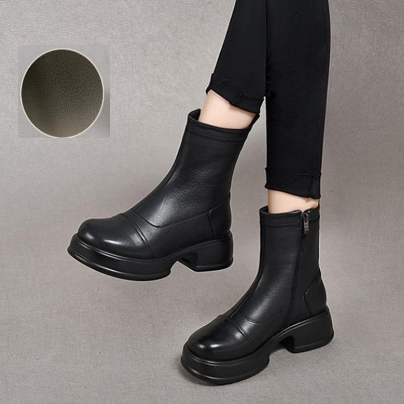 Fashion GKTINOO 2025 Autumn Winter Thick Heel Ankle Boots Women Warm Boots Shoes Handmade Genuine Leather Handmade Platform Boots 34-40