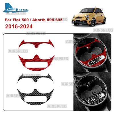 For Fiat 500/Abarth 595/695 2016 2017 2018      2024 Cup Holder Frame Real Soft Carbon Fiber Sticker LHD RHD