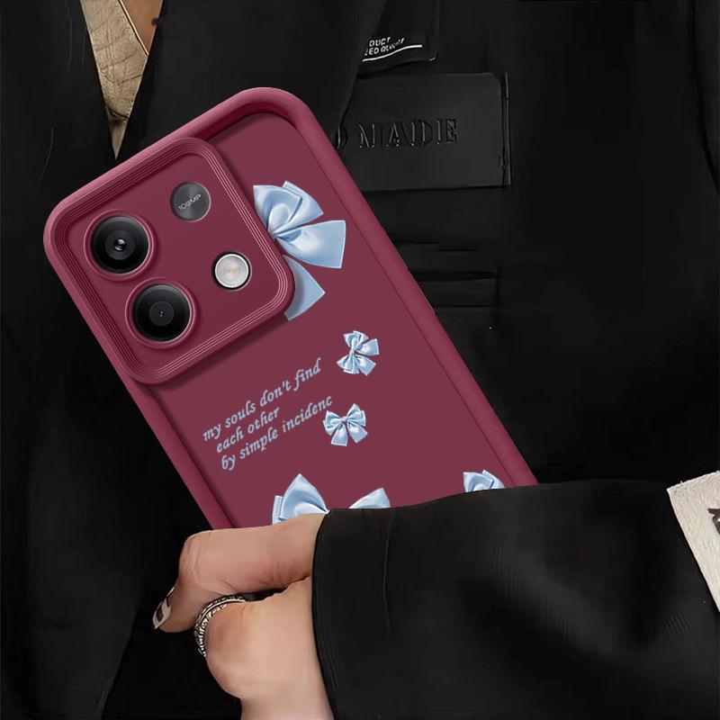 Bowknot Print Matte Soft TPU Phone Case For Xiaomi 14T Pro 13T Poco F6 X6 X5 Redmi 13C Note 14 13 Pro 12 Solid Color Lens Protection Shockproof Cover
