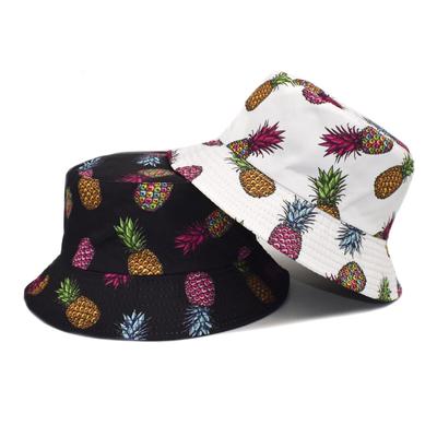Double-sided Wear Pineapple Fisherman Hat Unisex Fruit Print Fisherman Cap Summer Leisure Packable Reversible SunHat