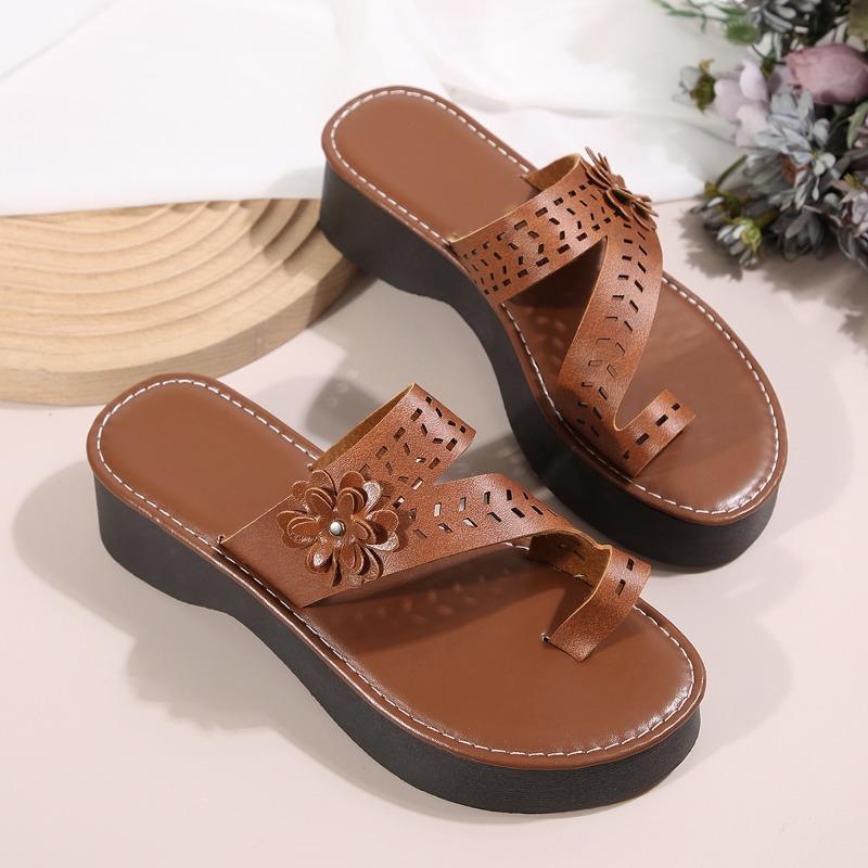 

Fashion Women s Fashion Slope Slippers Summer New Round Head Set Toe Thick Soles Anti-slip Wear-resistant Sandals 43