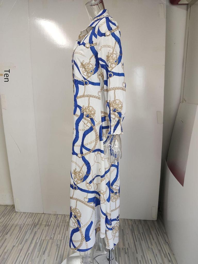 2023 Frühling Damen bedrucktes einreihiges Hemdblusenkleid mit Schlitz