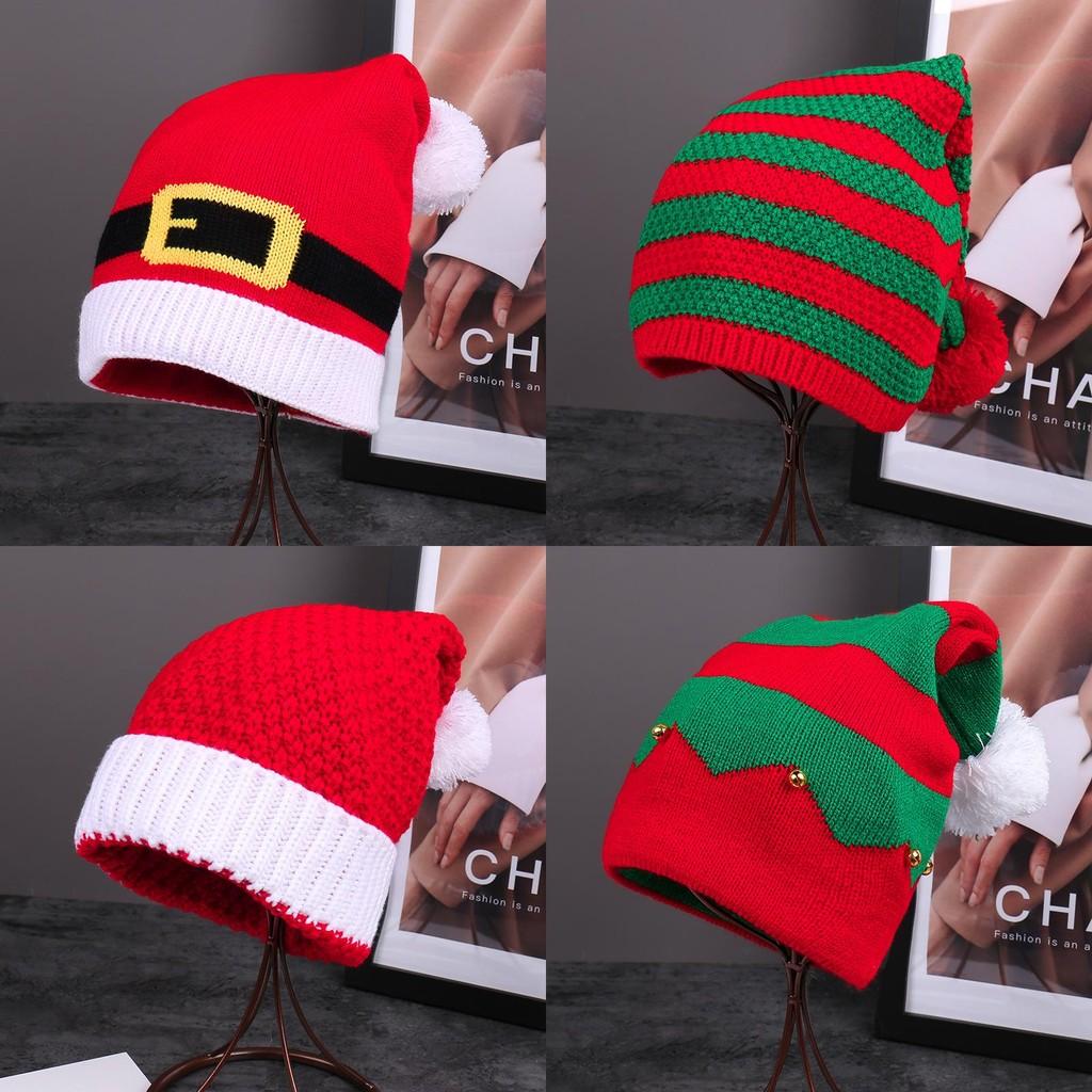 Knitted Red Christmas Woolen Hat Autumn Winter Stripes Warm Girls Gift Festival