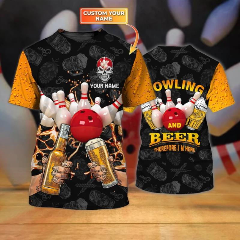 Custom Name 3D Print Mens Bowling Shirt For Men Short Sleeve Round Neck Men's Beer And Bowling T Shirt Clothes Kids Tee Shirt