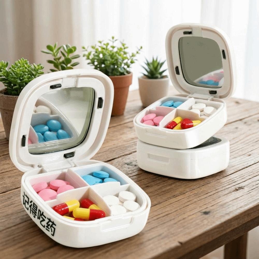 Moisture-proof Pill Box Sealed Mini Pill Case Portable 4 Grids Medicine Box Bedroom