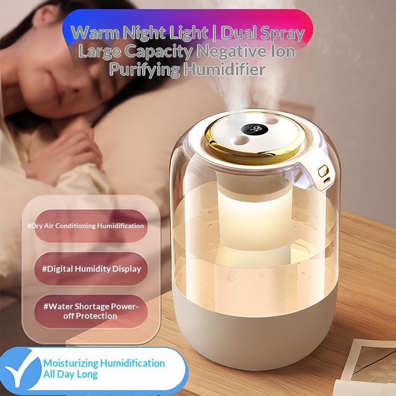Model Air Humidifier For Home Use, Air Humidifier Usb Large Capacity Double Spray Digital Display 7-Color Light Humidifier