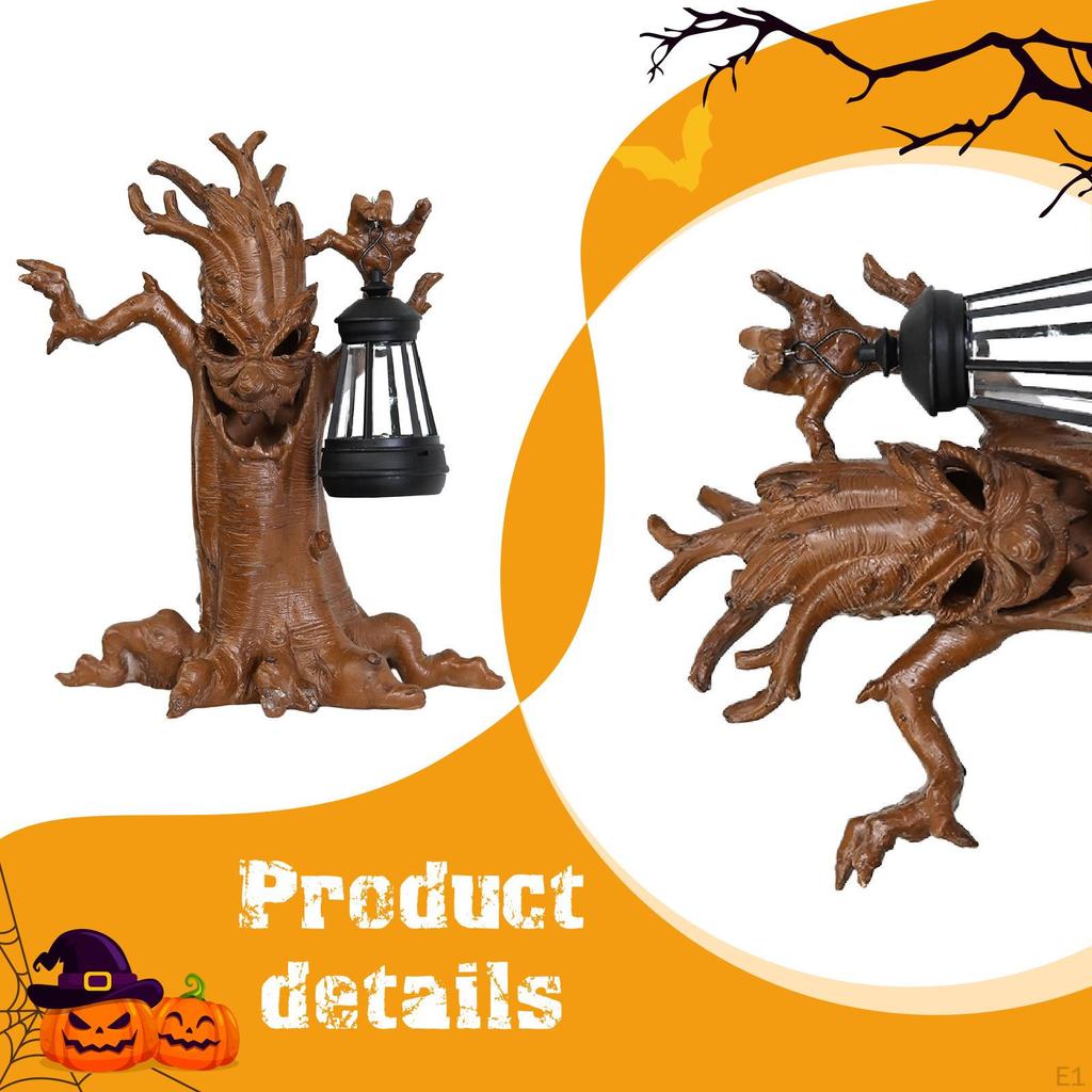 Halloween Tree Statue Light Sculpture Realistic Decor Solar Powered Garden Lantern for