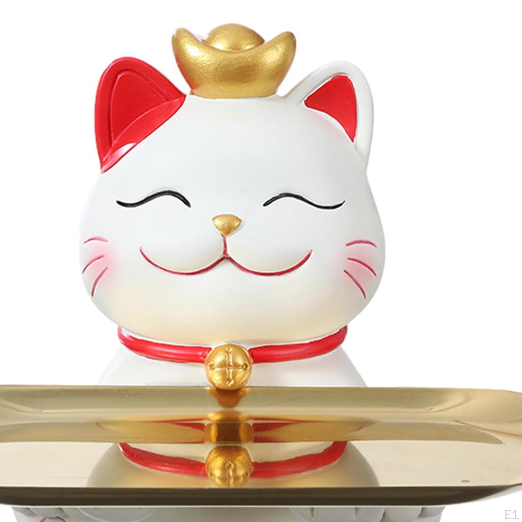 Cat Statue Desktop Organizer Animal Sculpture Jewelry Trinket Tray Key for Entryway Table