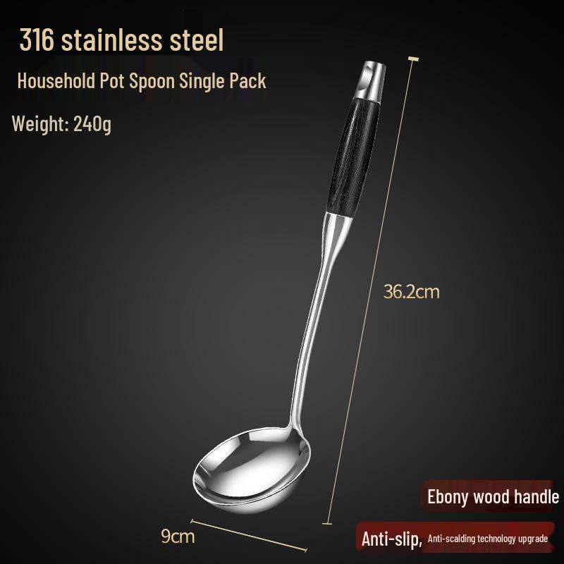 316 Stainless Steel Wok Spatula with Ebony Wood Handle for Household Kitchenware