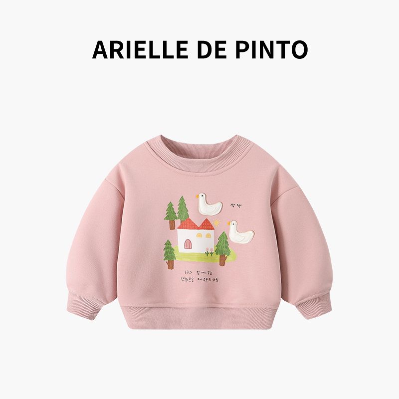 French Arielle De Pinto Girls' Fleece Sweatshirt Autumn and Winter New Baby Top Kidsren's Long-Sleeved T-Shirt