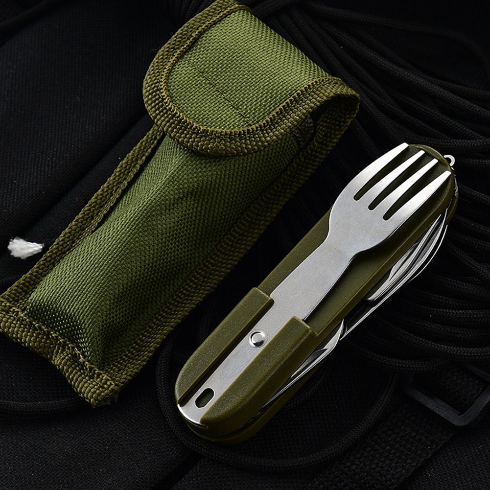 7 In 1 Multifunctional Stainless Steel Outdoor Picnic Tableware Foldable Fork Spoon Knife Camping Hiking Travelling Dinnerware