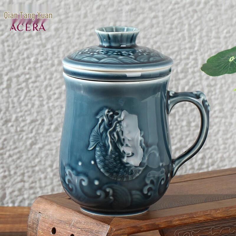 Qian Tang Xuan Living Ceramic Tea Cup 3-Piece Set - Fish Leaping Dragon Gate