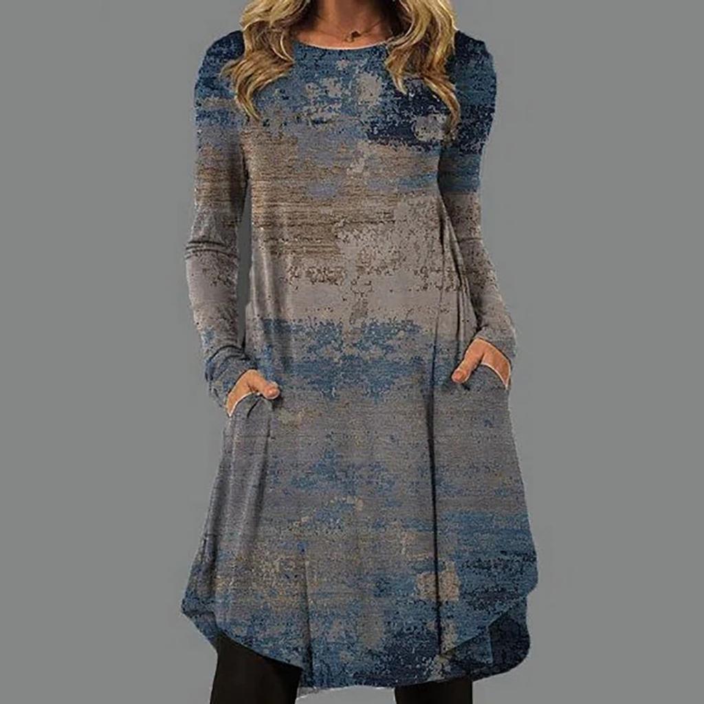 Robe ample à manches longues pour femmes, mode décontractée imprimée, col rond, pull ample