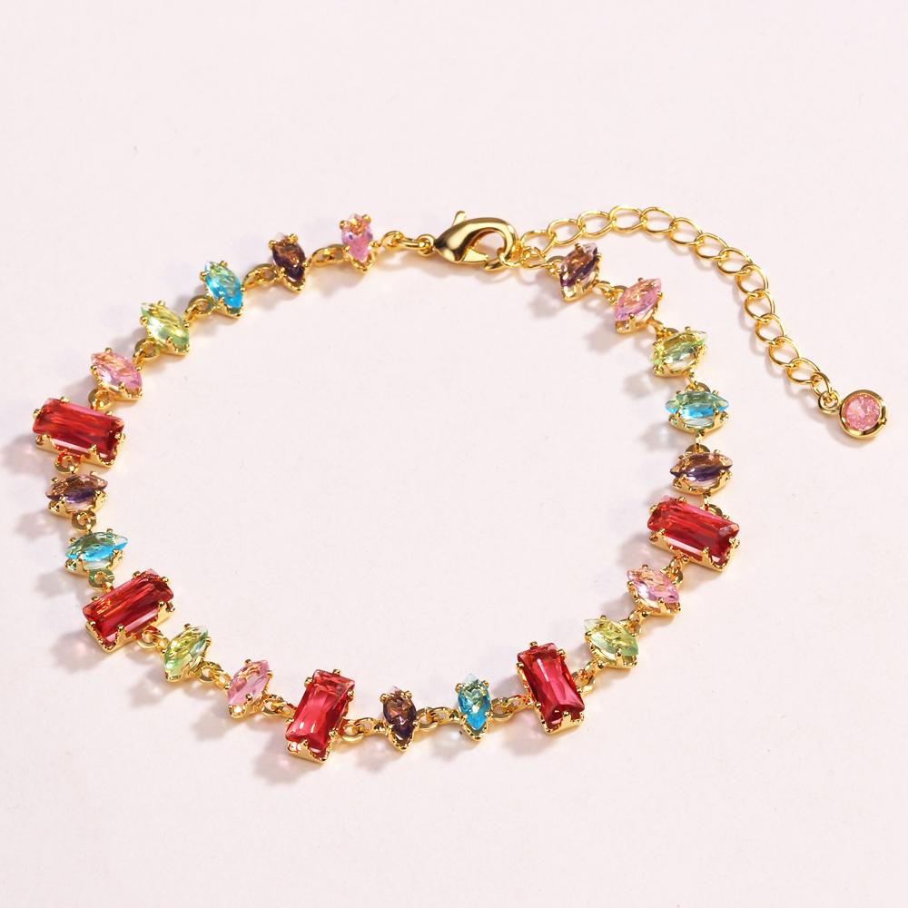 2026 New Sparkling Colorful Crystal Bracelets for Women Ins Metal Chain Bracelet Party Jewelry Valentine's Day Gift