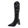 Pointed Pleated Tall Boots Women's Autumn Tide Thick Heel Pile Boots High Heel But Knee Sleeve Long Boots