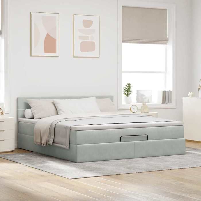 VidaXL Cadre de lit ottoman avec matelas gris clair 160x200 cm velours, cadre de lit, cadre de lit rembourré, cadre de lit 3311783