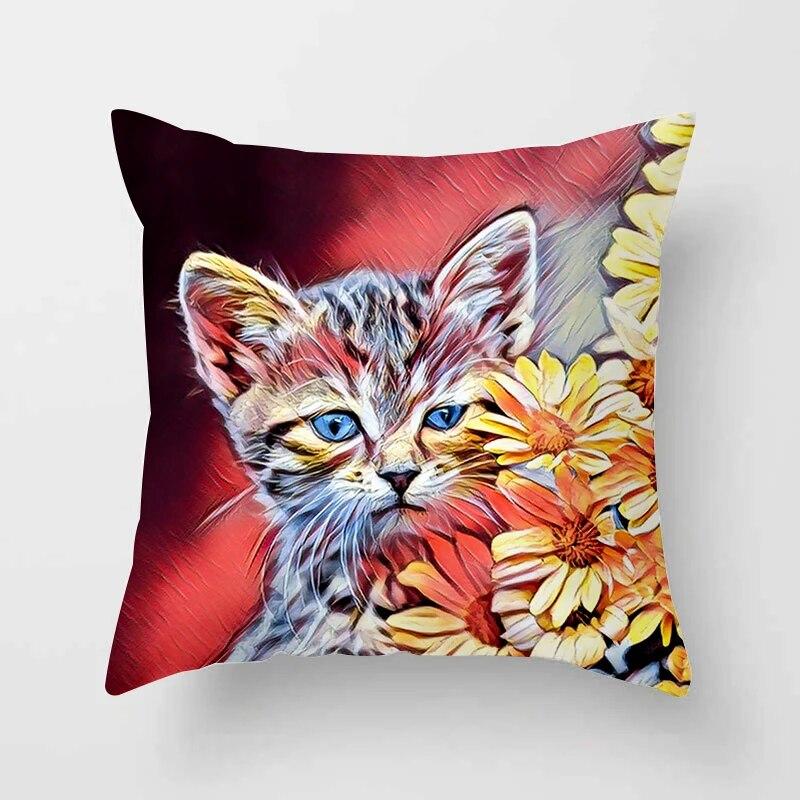 Cute Cat  Print Polyester Cushion Cover 45x45 Throw Pillow Case For Sofa Car Home Decorative Pillowcase Pillow Cover