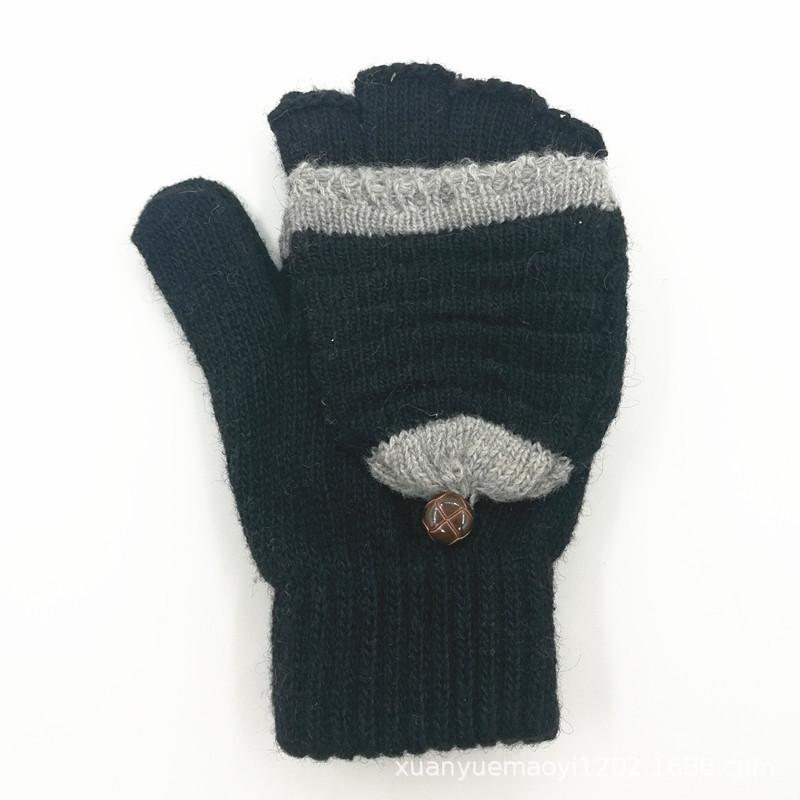 Wool Gloves Men'S And Women'S Snowflake Flip Dual-Purpose Thermal Half-Finger Gloves Deer Knitted Split-Finger Gloves