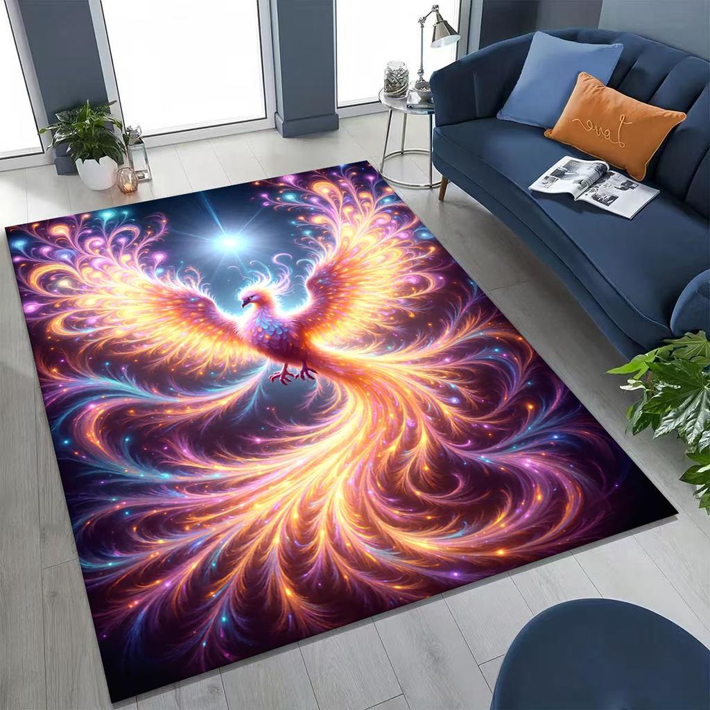 Colorful Rebirth Fire Phoenix Divine Bird Rug for Bedroom Living Room Sofa Home Doormat Decor, Large Kid Play Non-slip Floor Mat