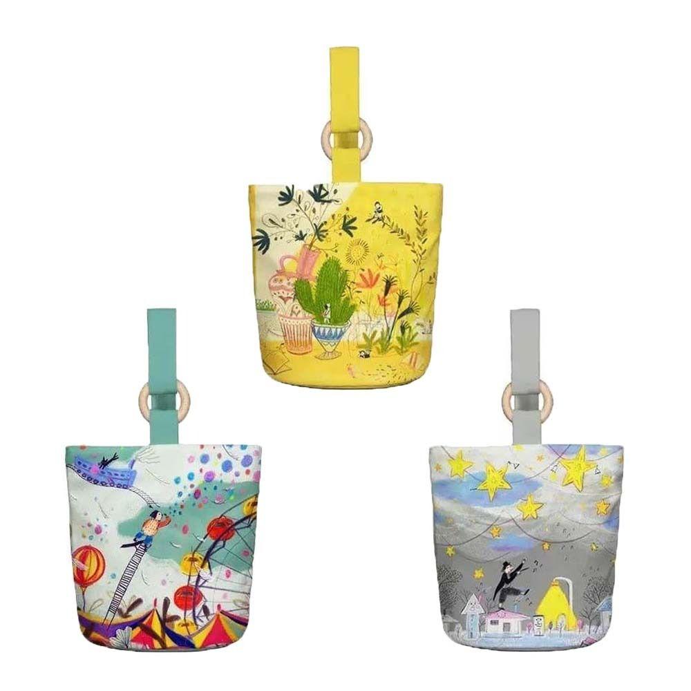 Sky Cartoon Bucket Bag Plant Letter Lunch Bag Reusable Canvas Star Handbag Female/Girls