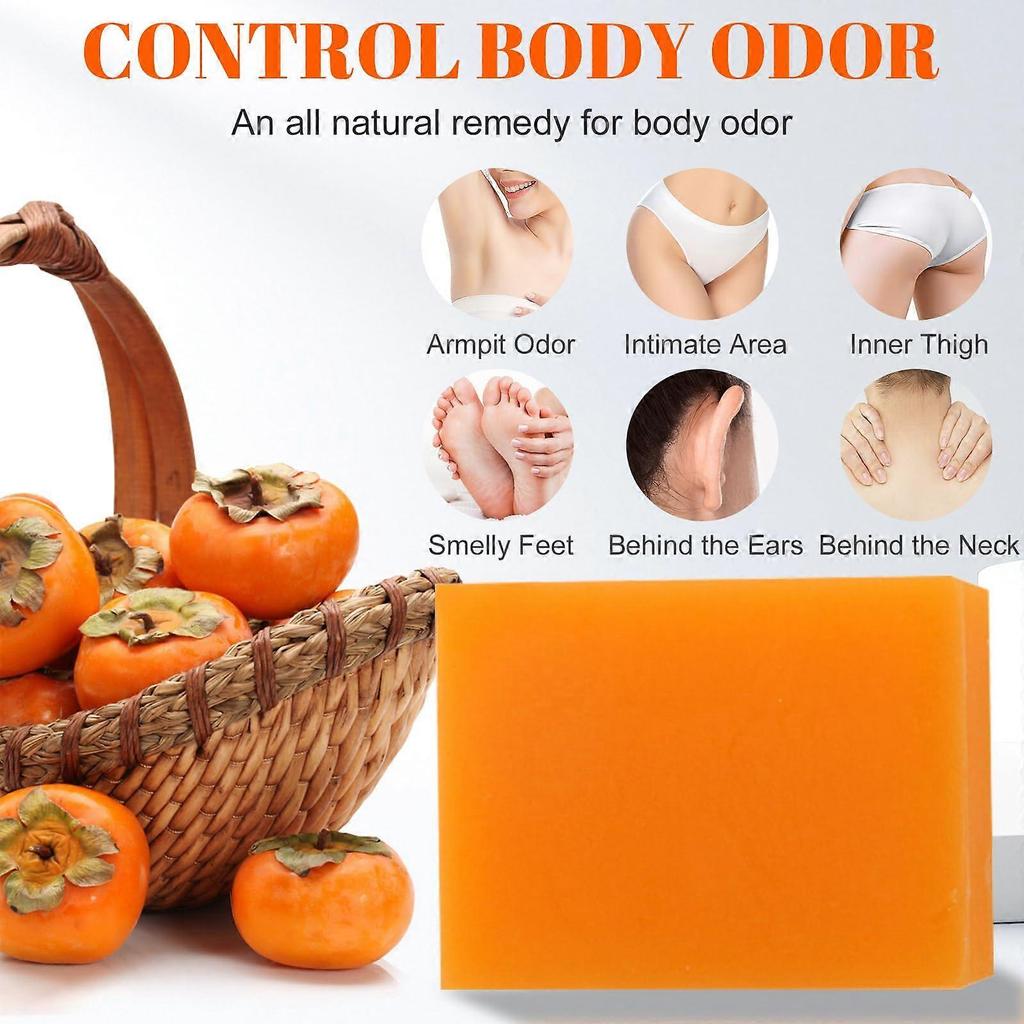 Persimmon Soap Bar 3 Pack for Body Odor Control, Natural Deodorizing and Moisturizing Organic Cleanser