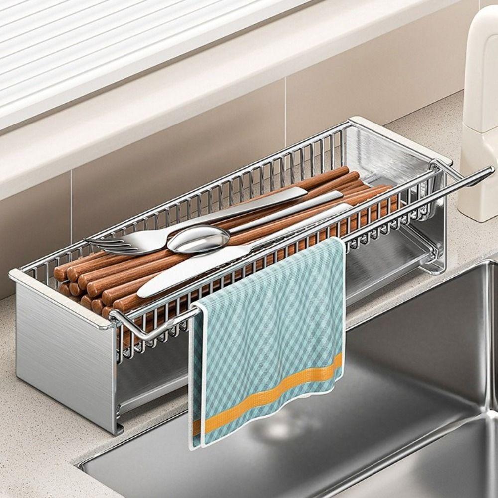 Edelstahl Essstäbchen Aufbewahrungsständer Automatischer Wasserablauf Große Kapazität Spülbecken Abtropfgestell Platzsparend Löffel Aufbewahrungsbox
